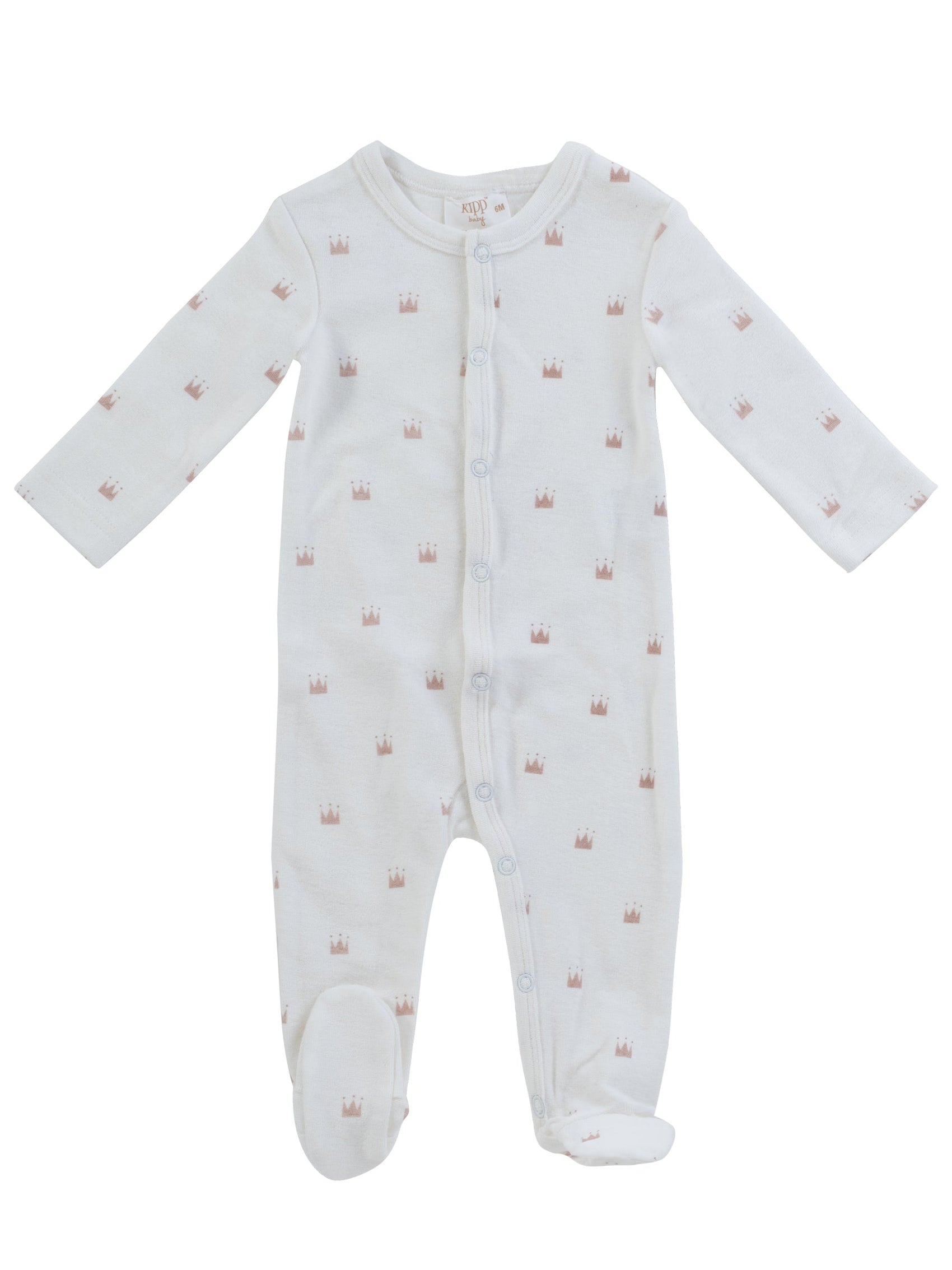 Little Crown Pattern Terry Footie - Pink