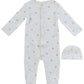 Little Crown Pattern Terry Footie + Hat - Pink