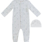 Little Crown Pattern Terry Footie + Hat - Blue