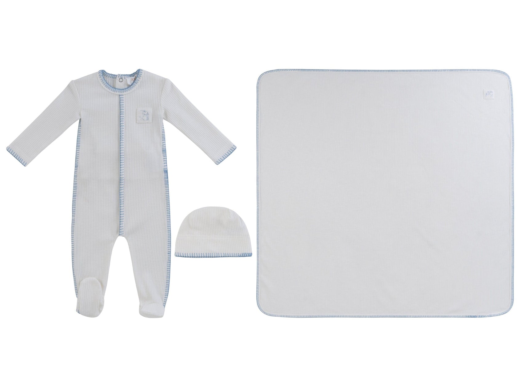 Bunny Rib Footie 3PC Set - Blue