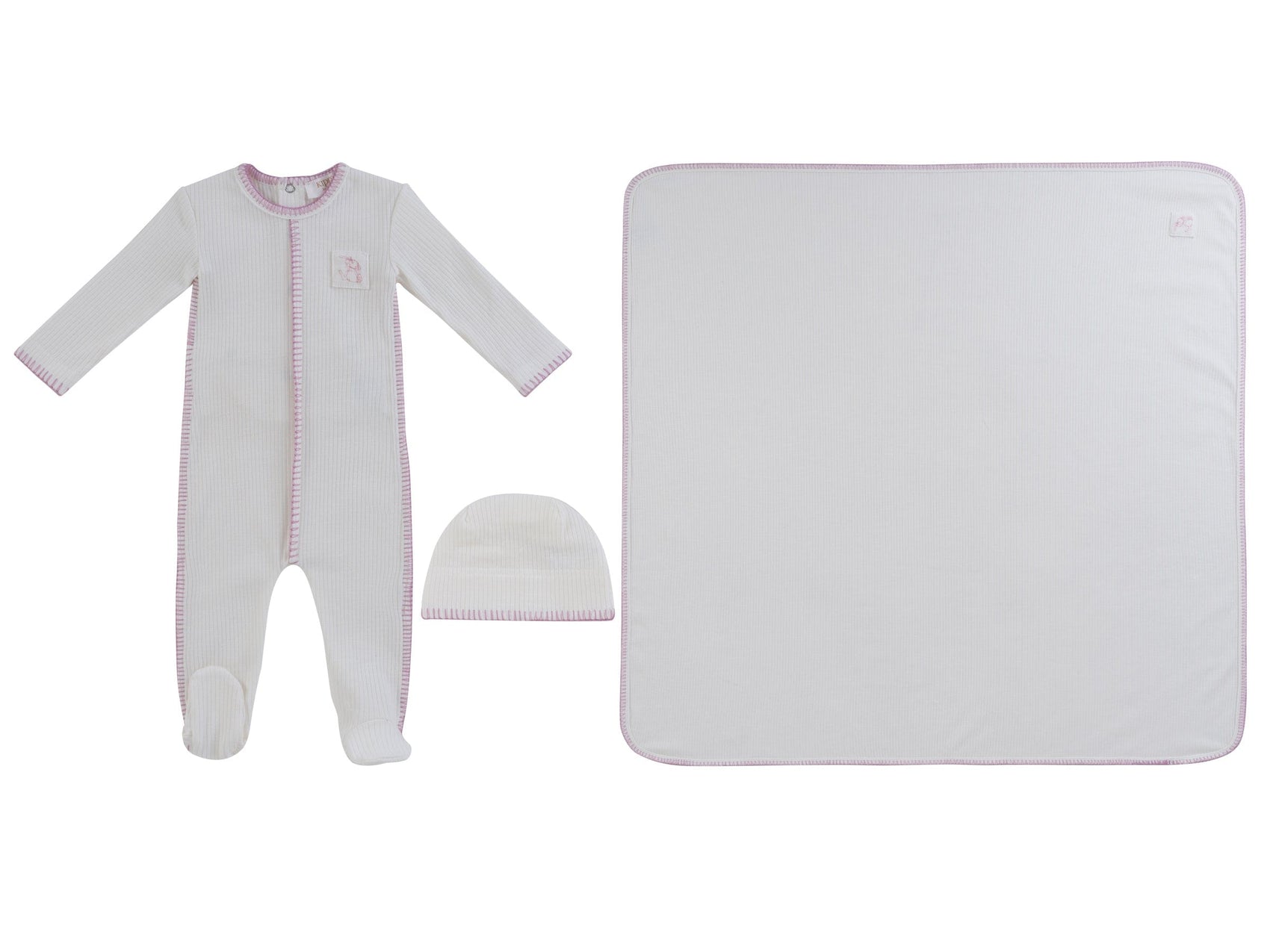 Bunny Rib Footie 3PC Set - Pink