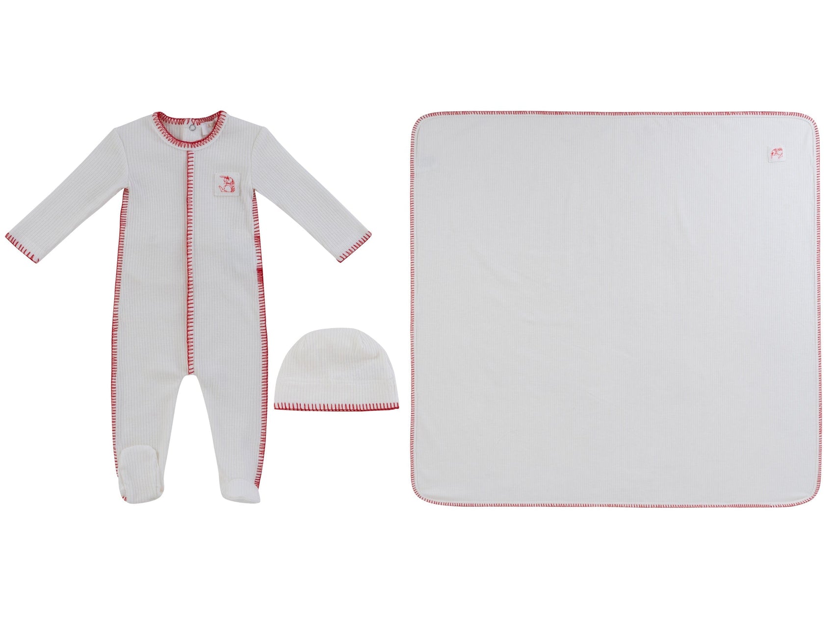 Bunny Rib Footie 3PC Set - Red