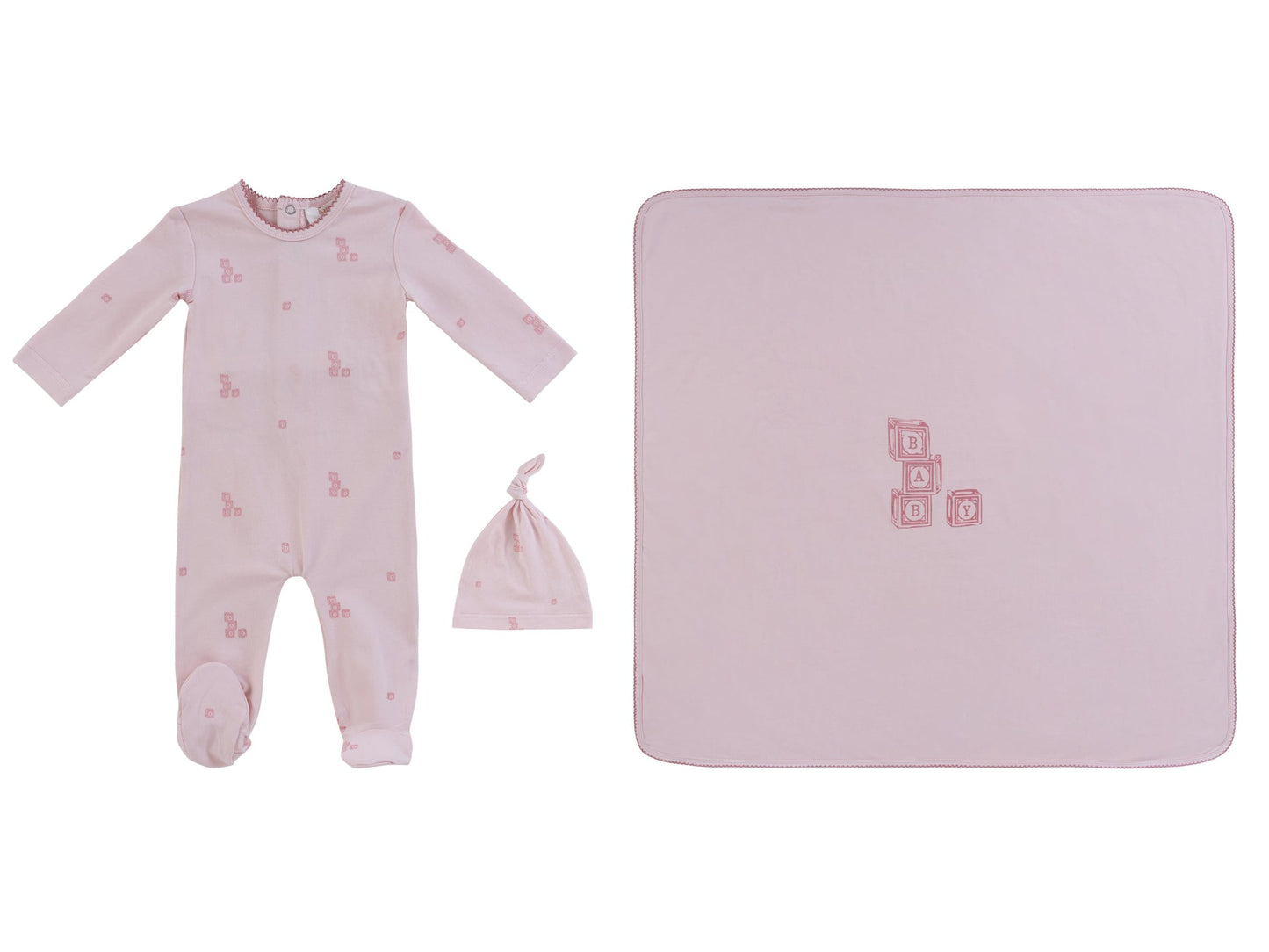 Baby Blocks Footie 3PC Set - Pink