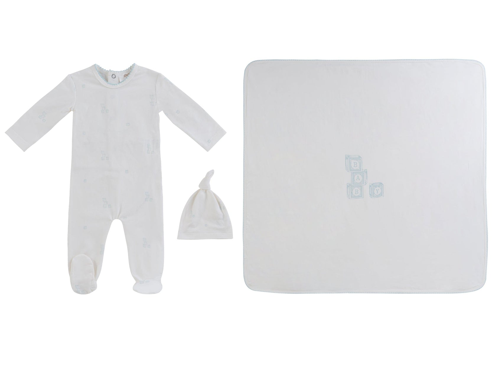 Baby Blocks Footie 3PC Set - White Blue