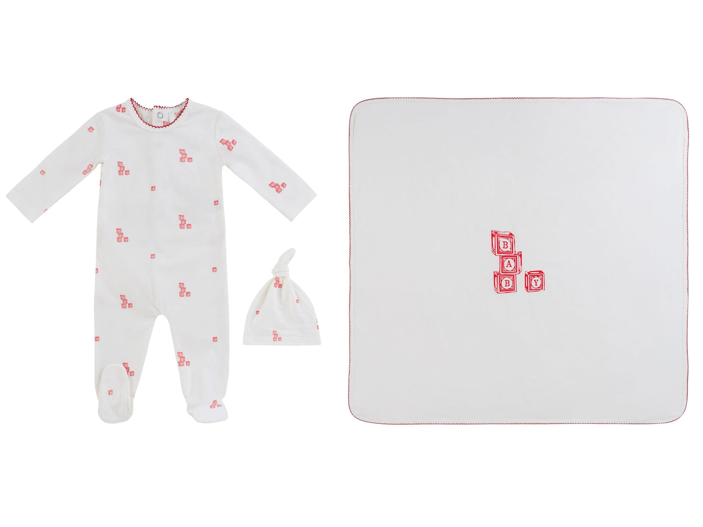 Baby Blocks Footie 3PC Set - White Red