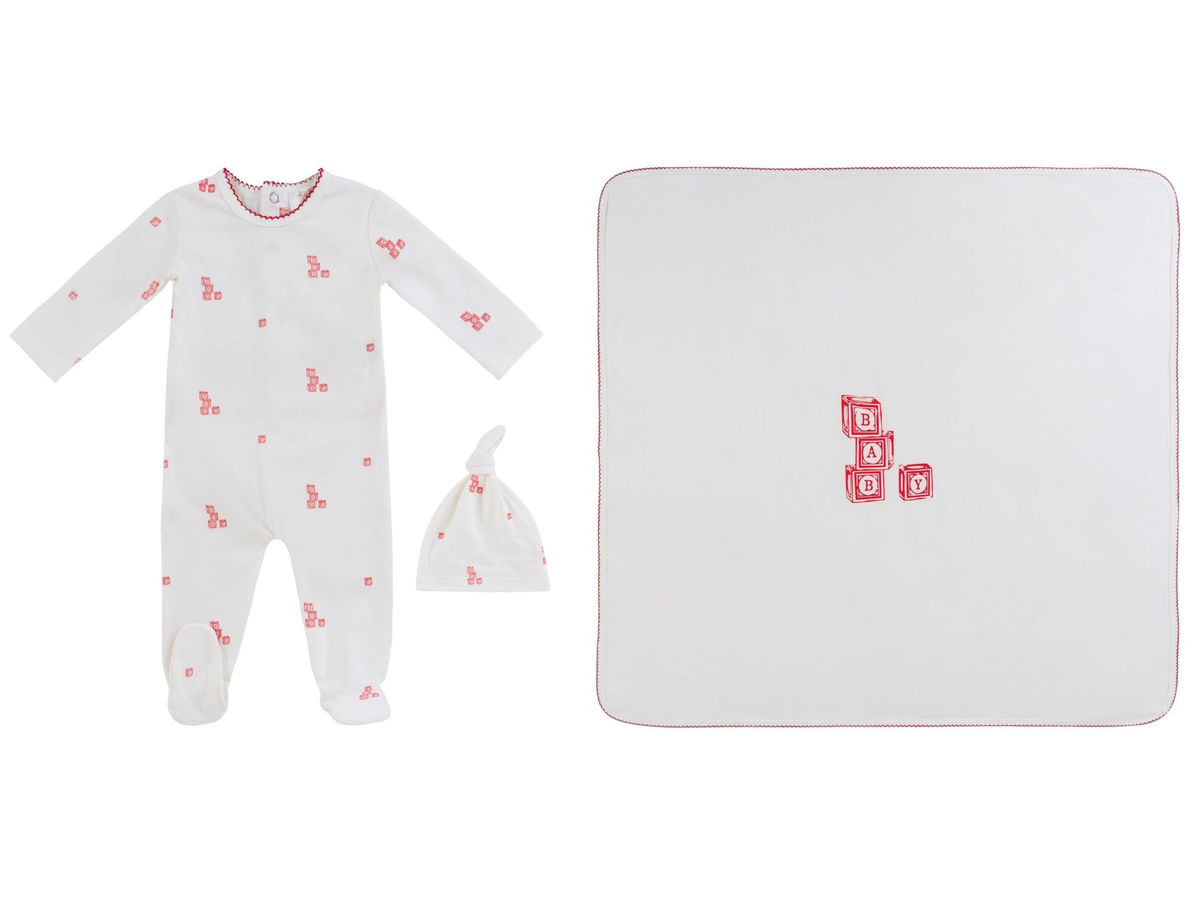 Baby Blocks Footie 3PC Set - White Red