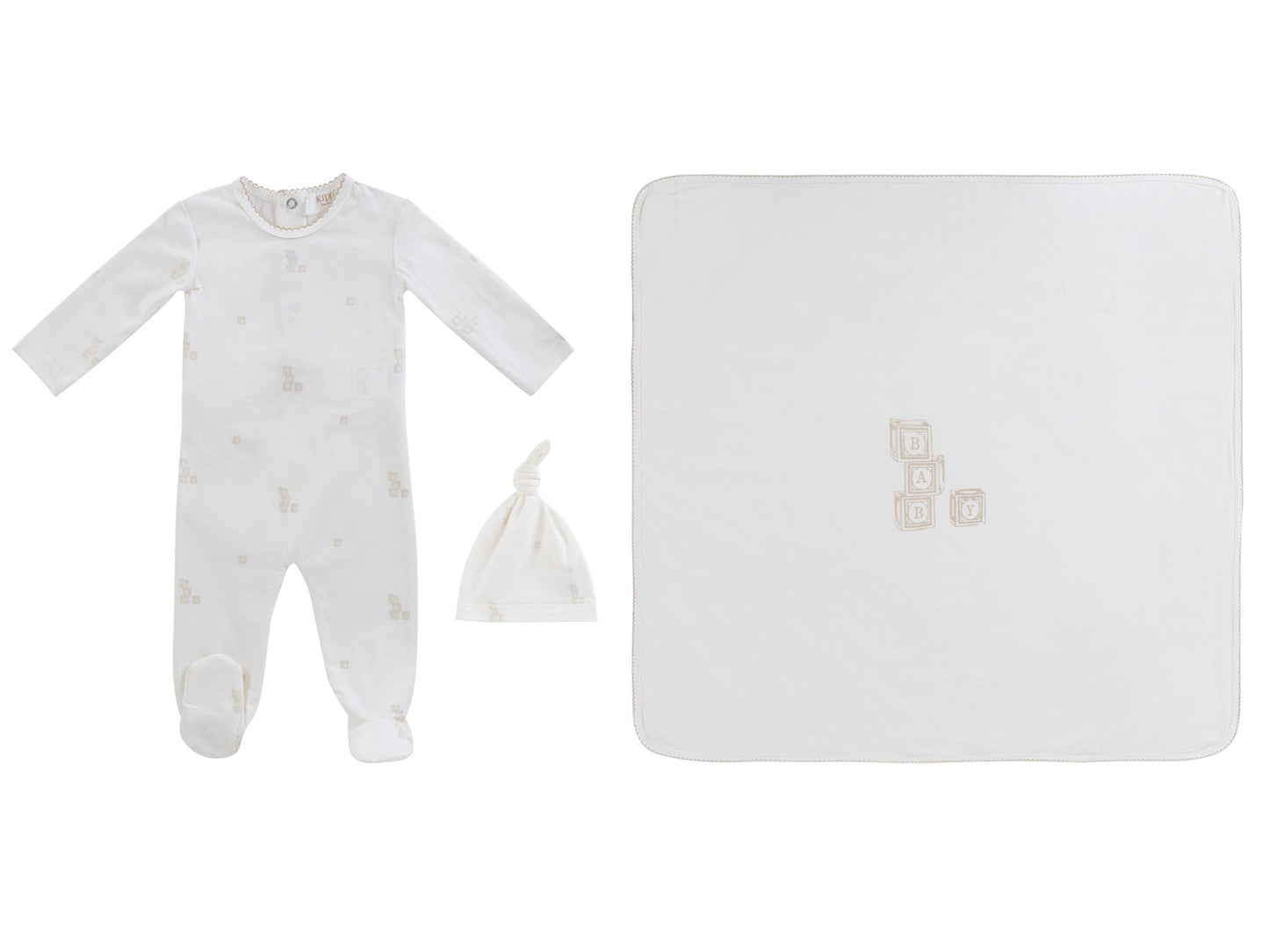Baby Blocks Footie 3PC Set - White Stone
