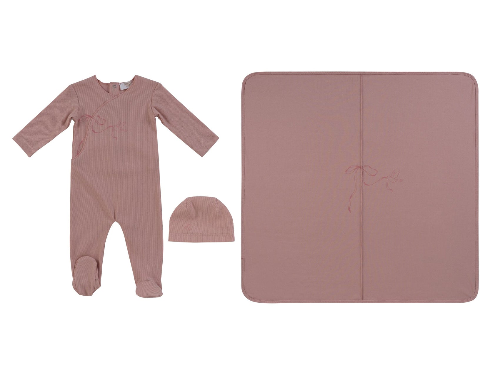 Flutter Bow Footie 3PC Set - Pink