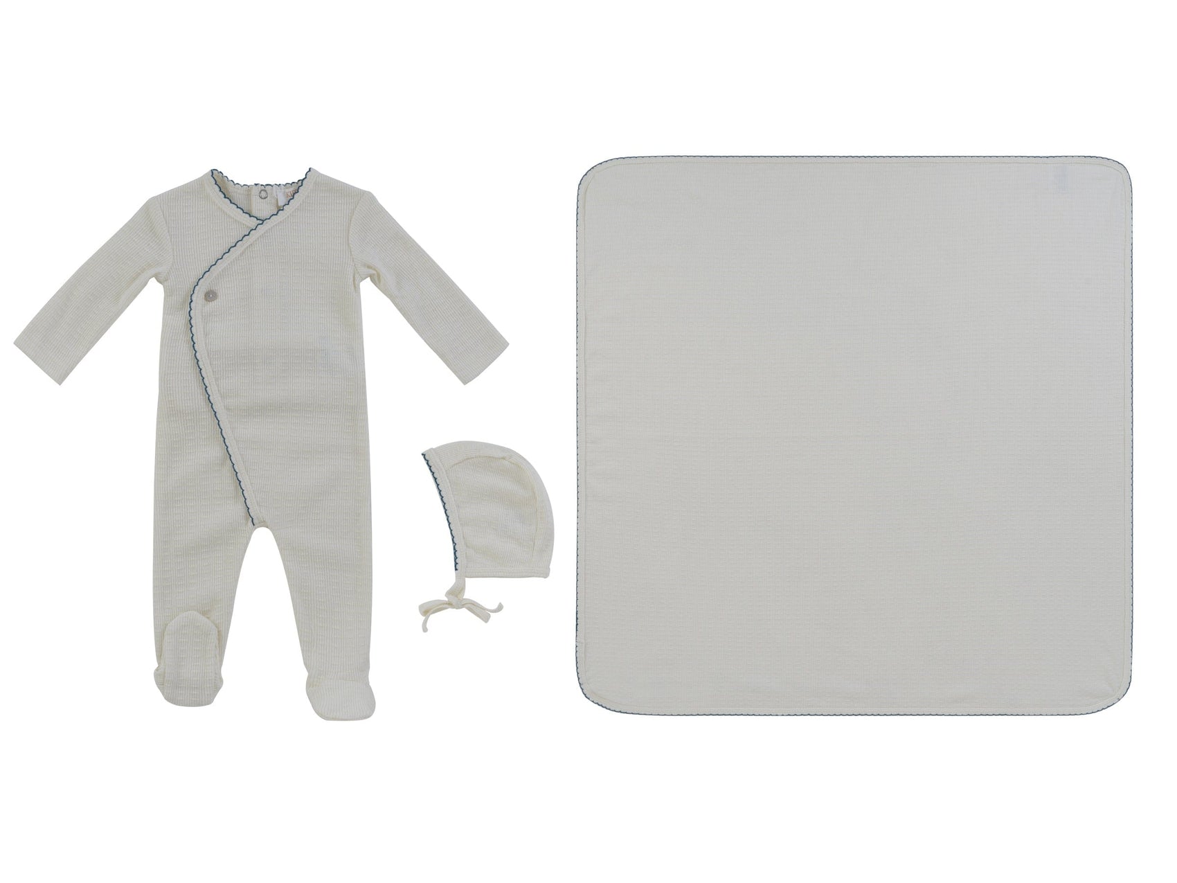 Textured Knit Wrap Footie 3PC Set - Navy