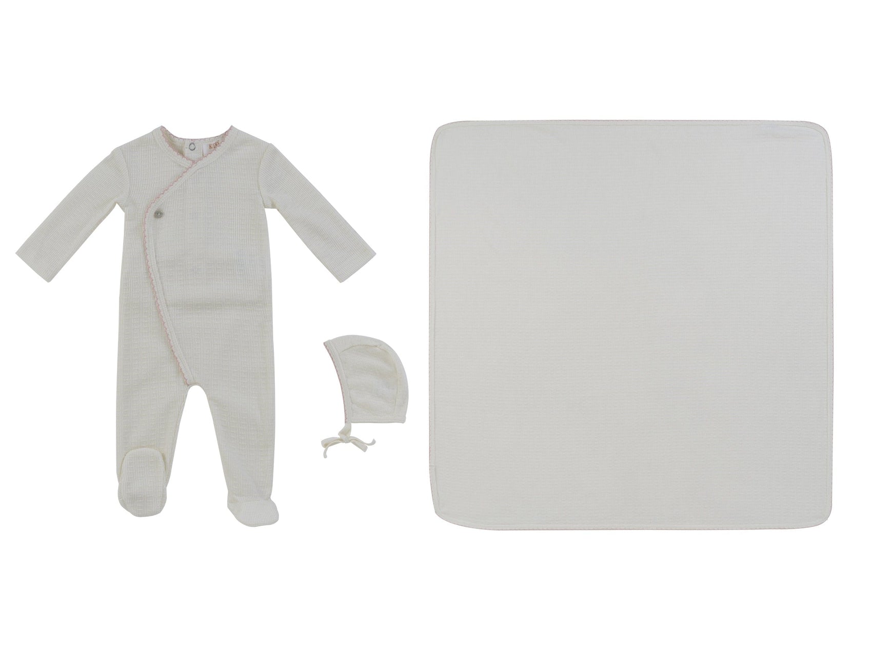 Textured Knit Wrap Footie 3PC Set - Pink