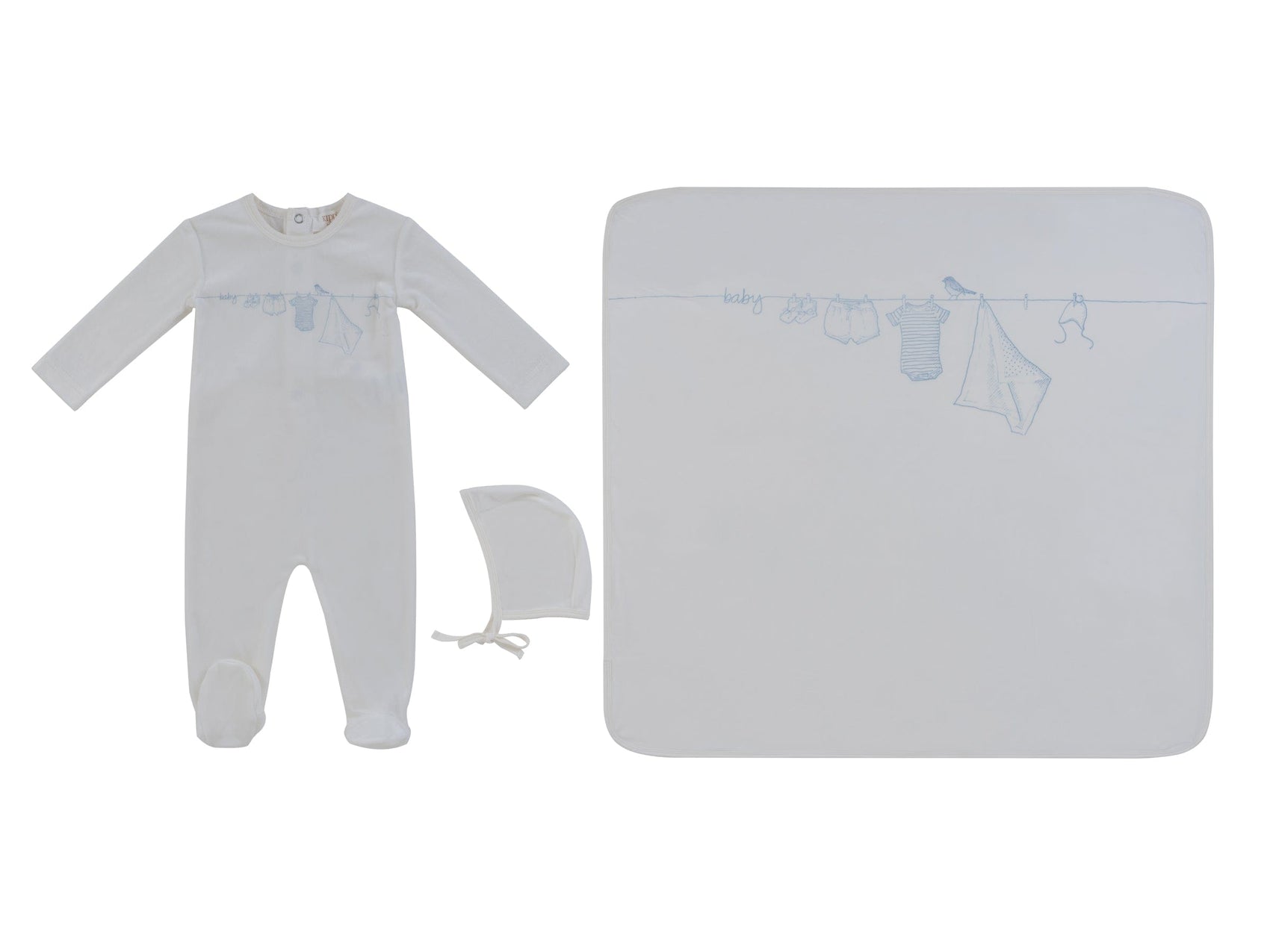 Spring Velour Footie 3PC Set - Blue