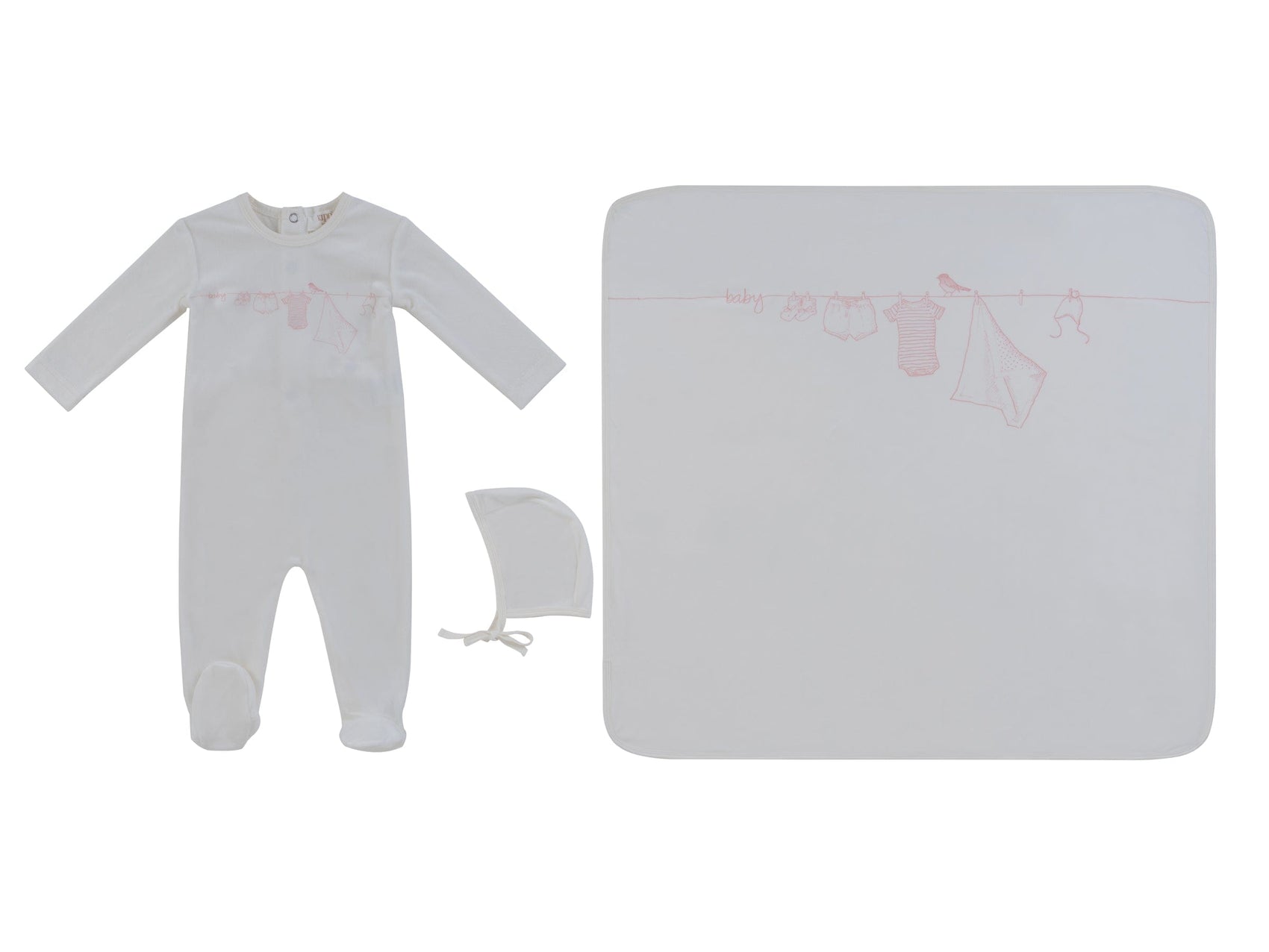 Spring Velour Footie 3PC Set - Pink