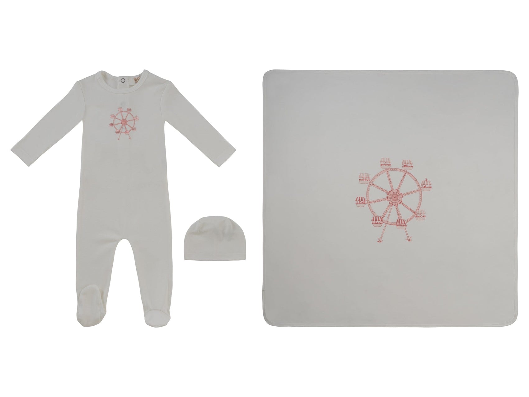 Carousel Footie 3PC Set - White Pink