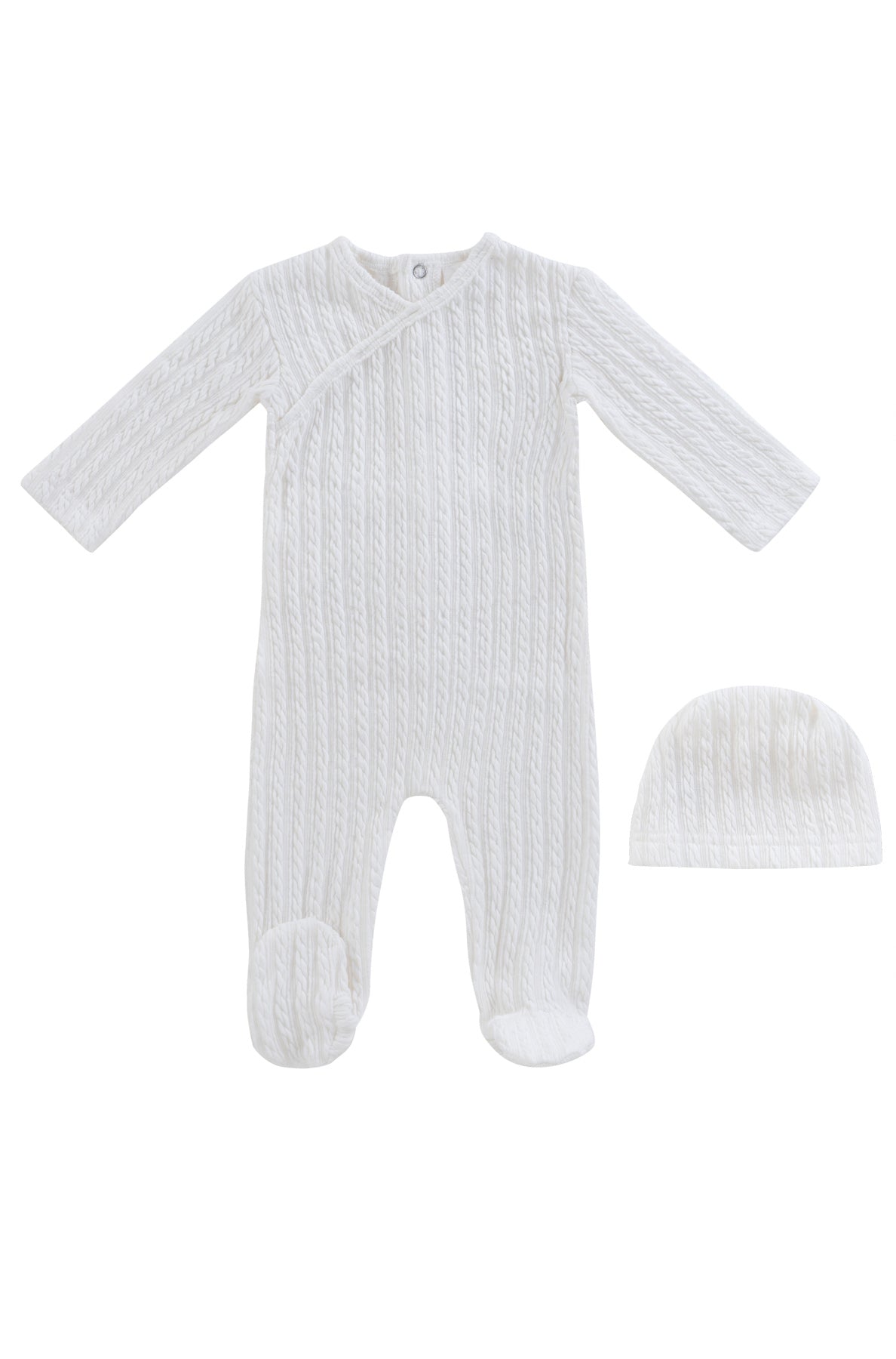Cable Wrap Footie + Hat - White