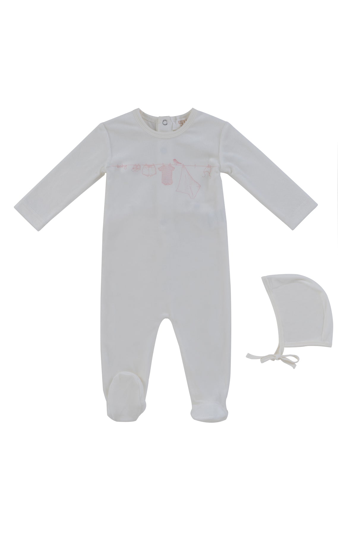 Spring Velour Footie + Hat - Pink