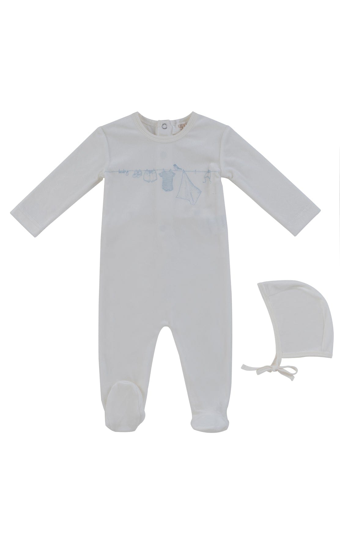 Spring Velour Footie + Hat - Blue