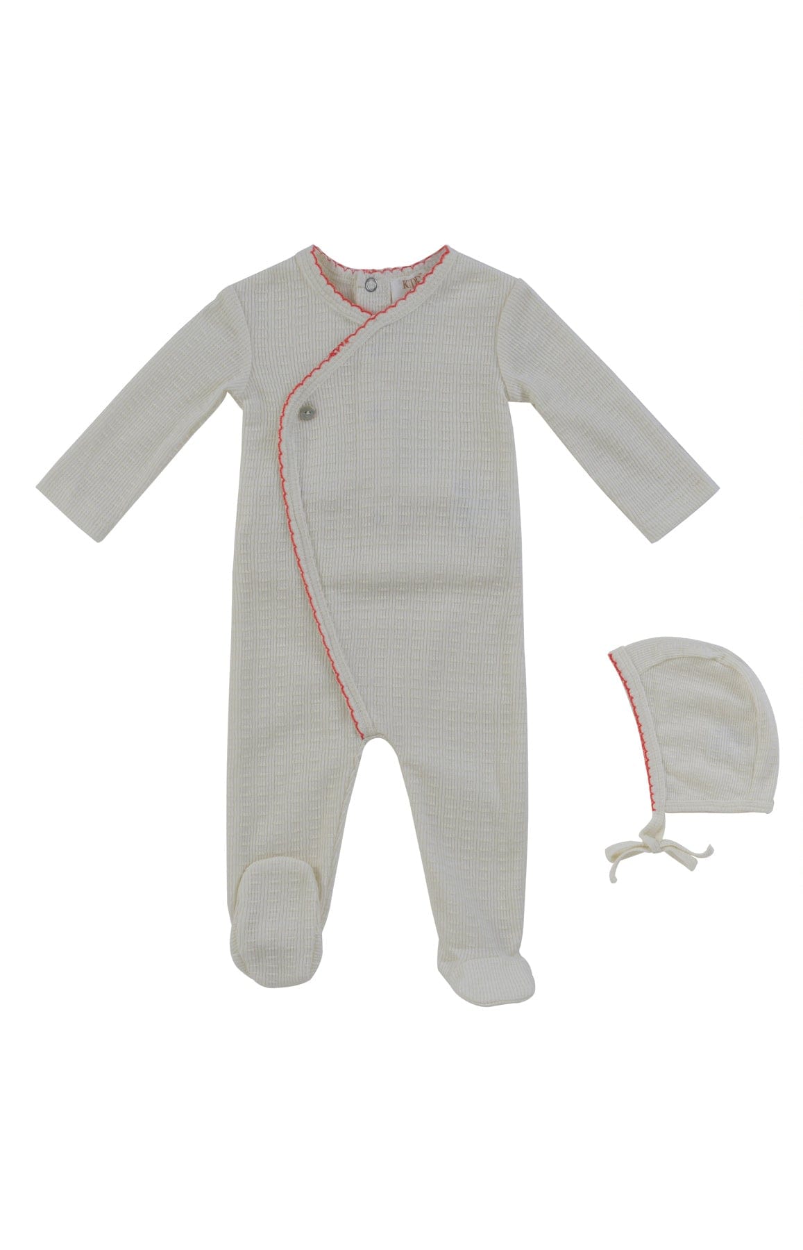 Textured Knit Wrap Footie + Bonnet - Coral