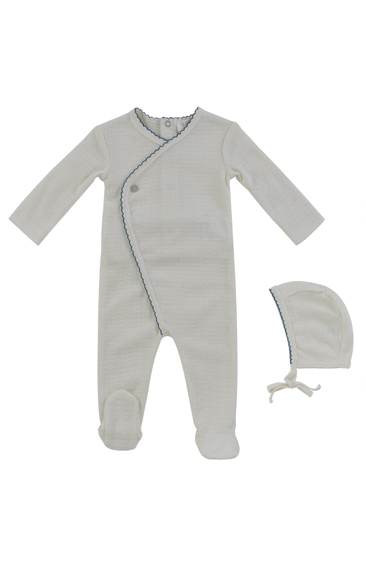 Textured Knit Wrap Footie + Bonnet - Navy