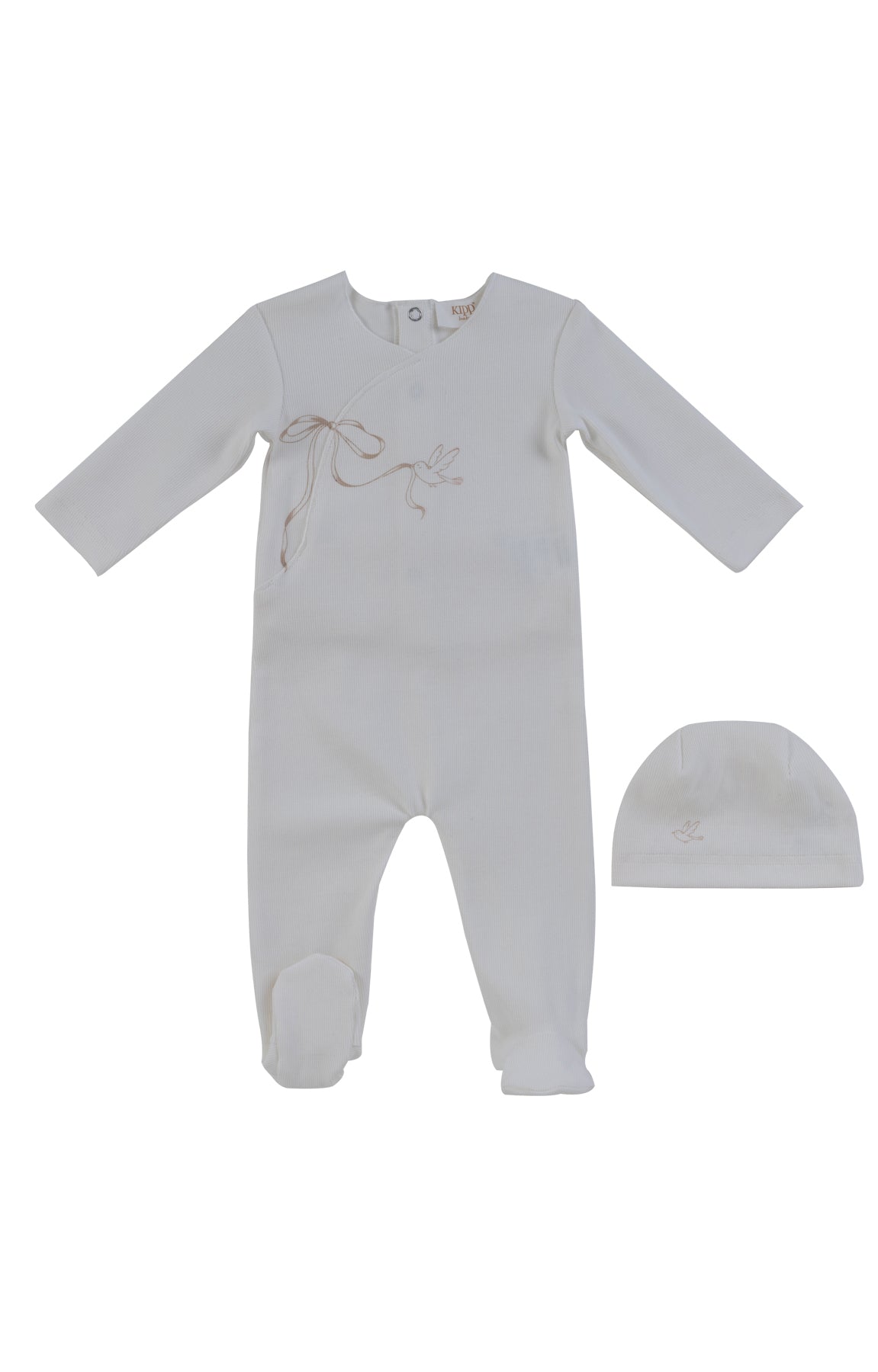 Flutter Bow Footie + Hat - Natural