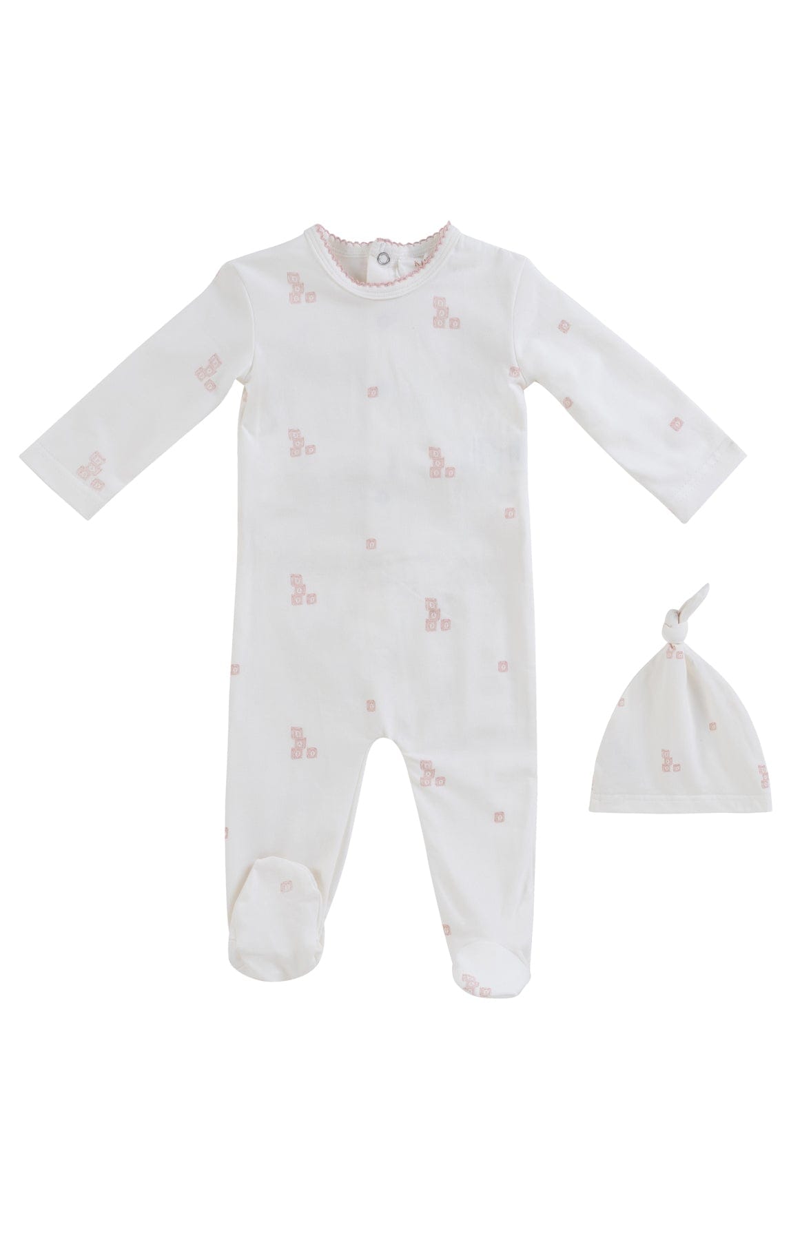 Baby Blocks Footie + Hat - White Pink