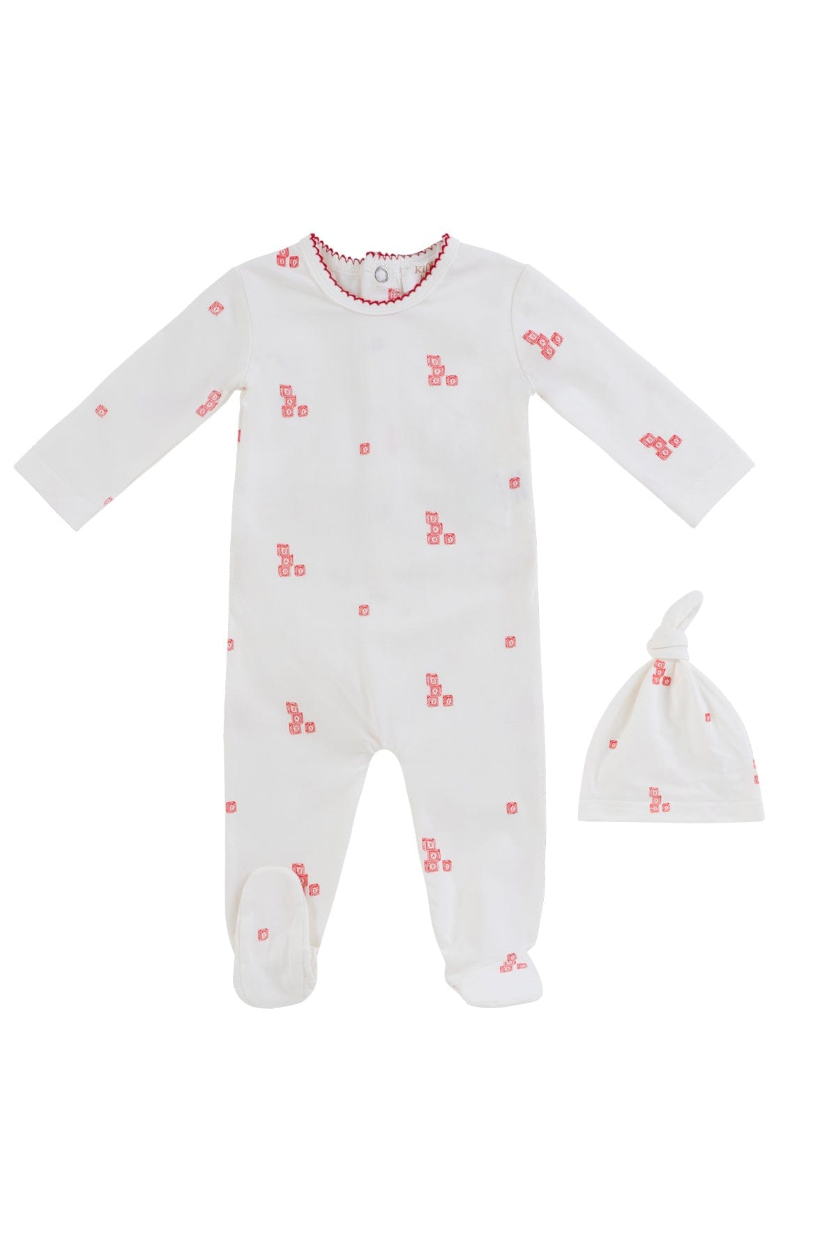 Baby Blocks Footie + Hat - White Red