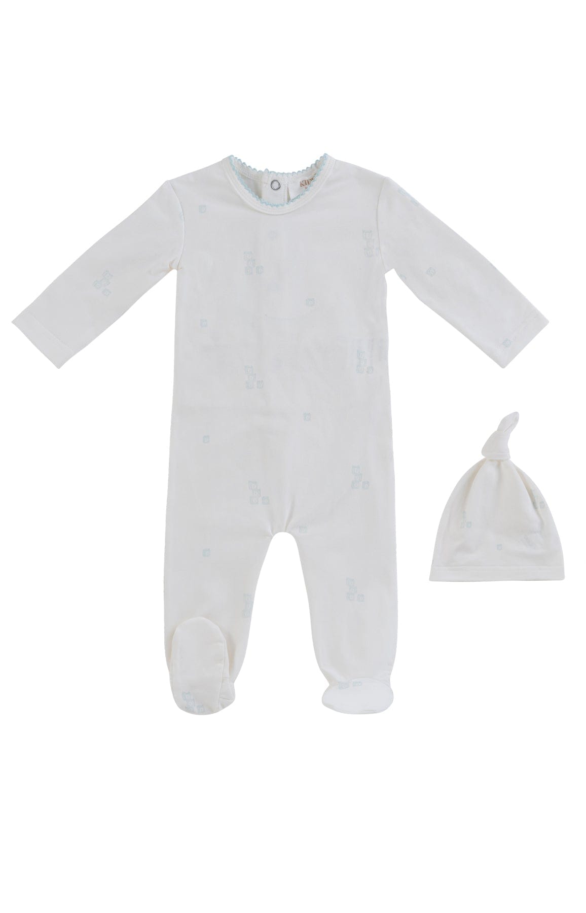 Baby Blocks Footie + Hat - White Blue