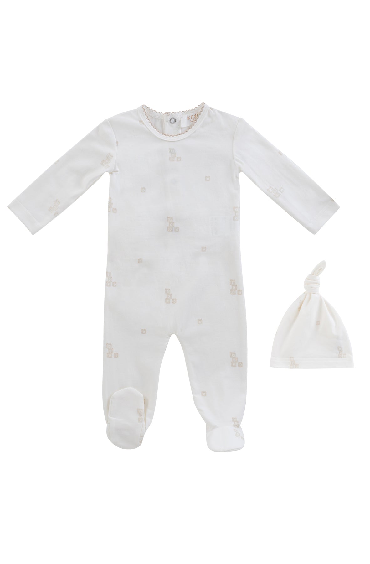 Baby Blocks Footie + Hat - White Stone