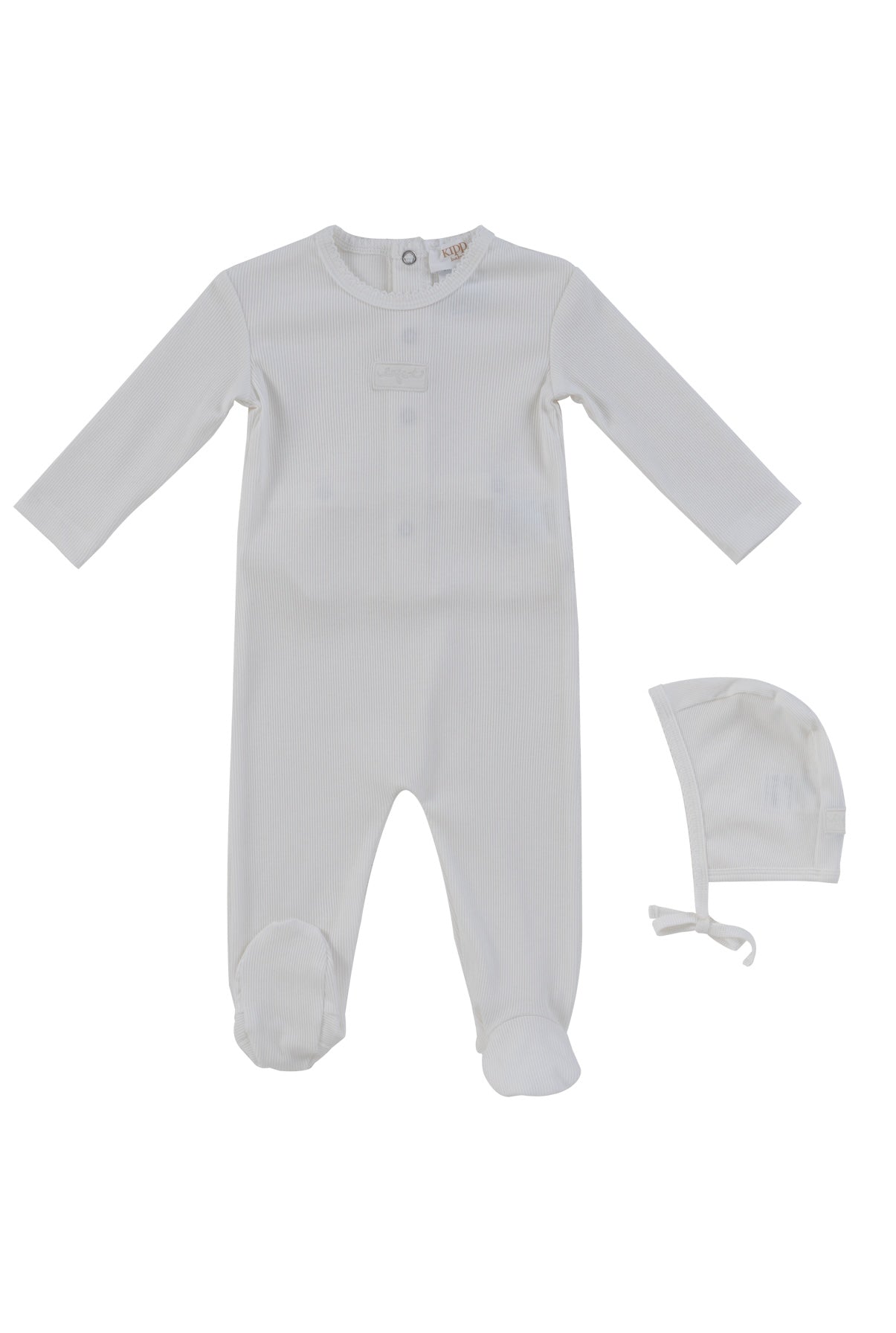 Enfant Rib Footie+ Bonnet - White