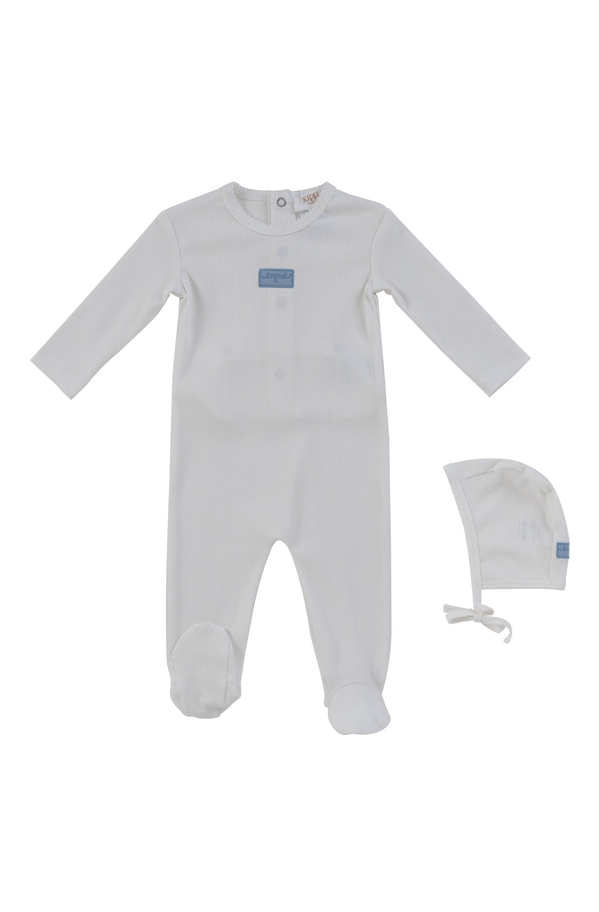 Enfant Rib Footie+ Bonnet - White Blue