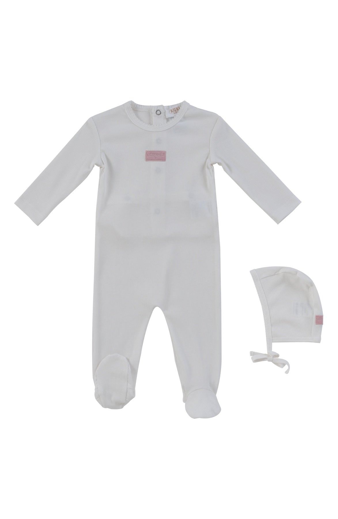 Enfant Rib Footie+ Bonnet - White Pink