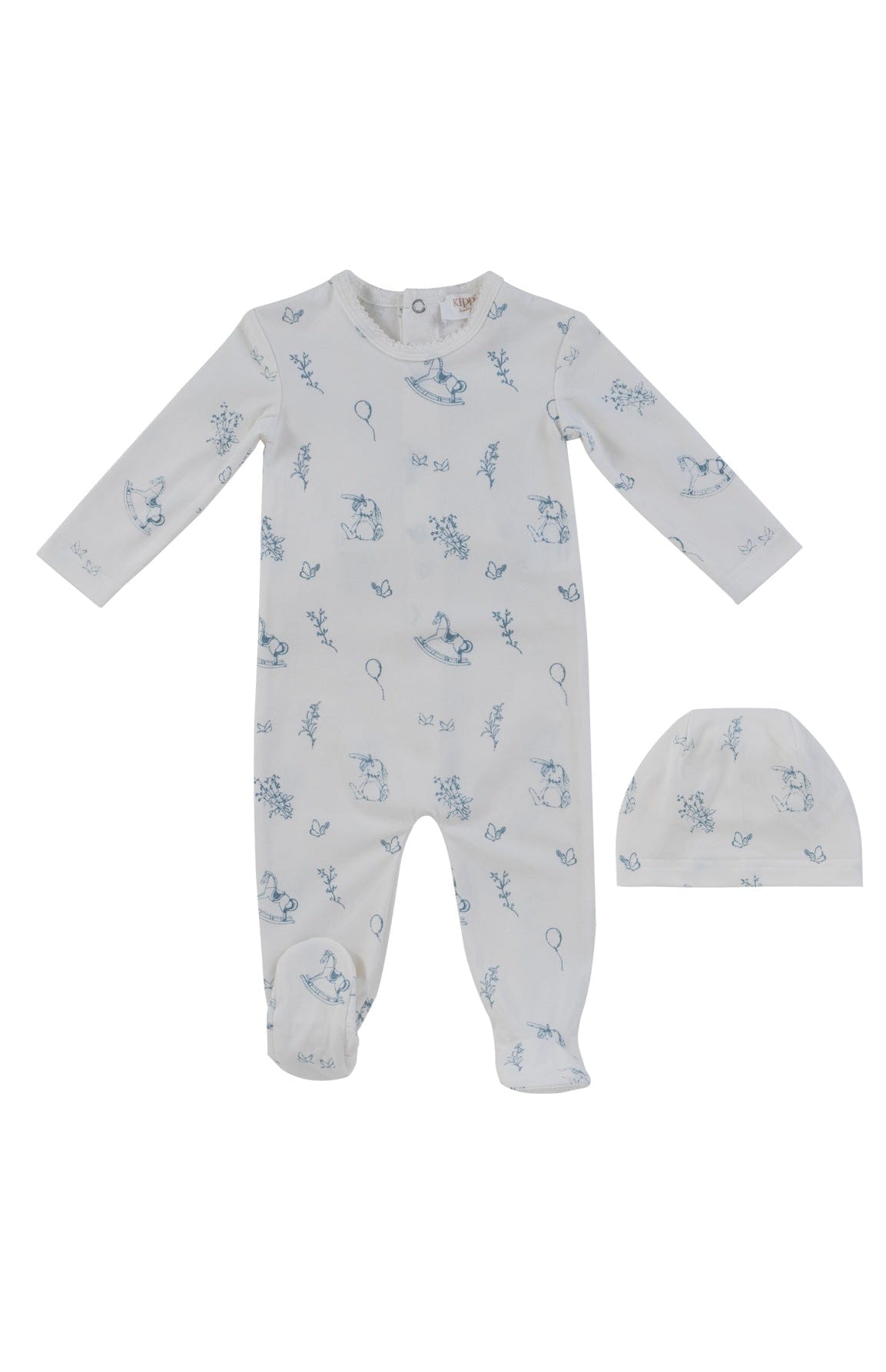 Toile Footie + Hat - Blue