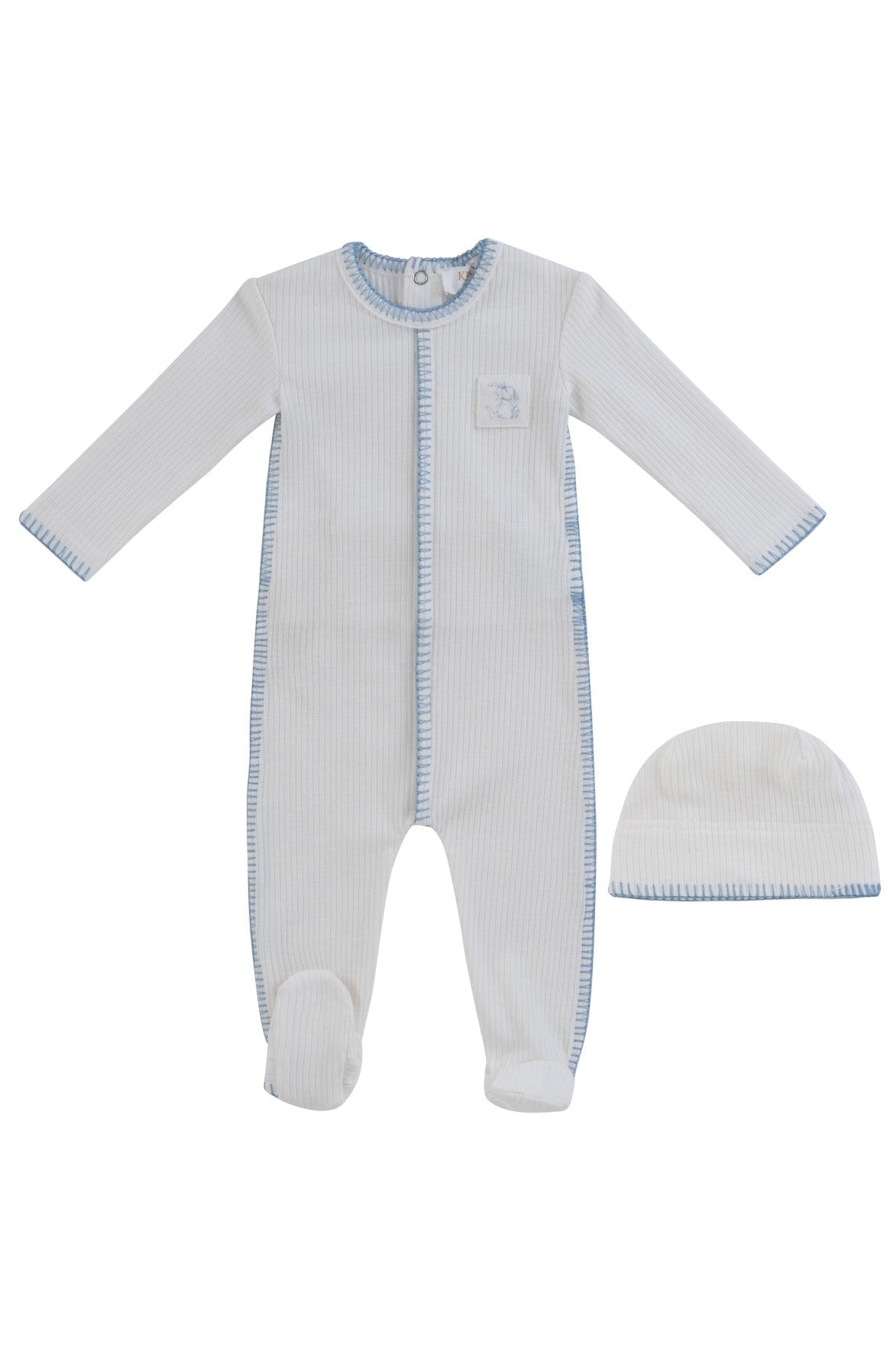 Bunny Rib Footie + Hat - Blue