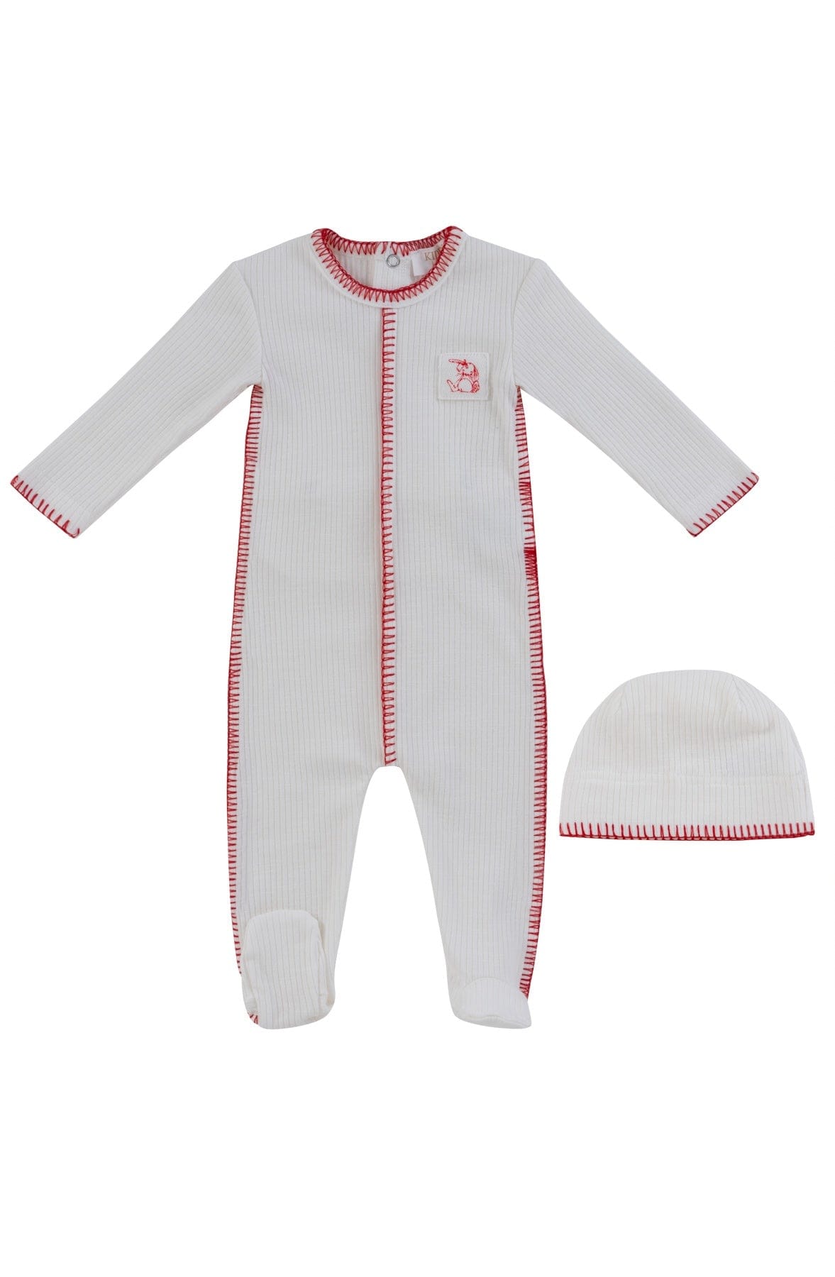 Bunny Rib Footie + Hat - Red