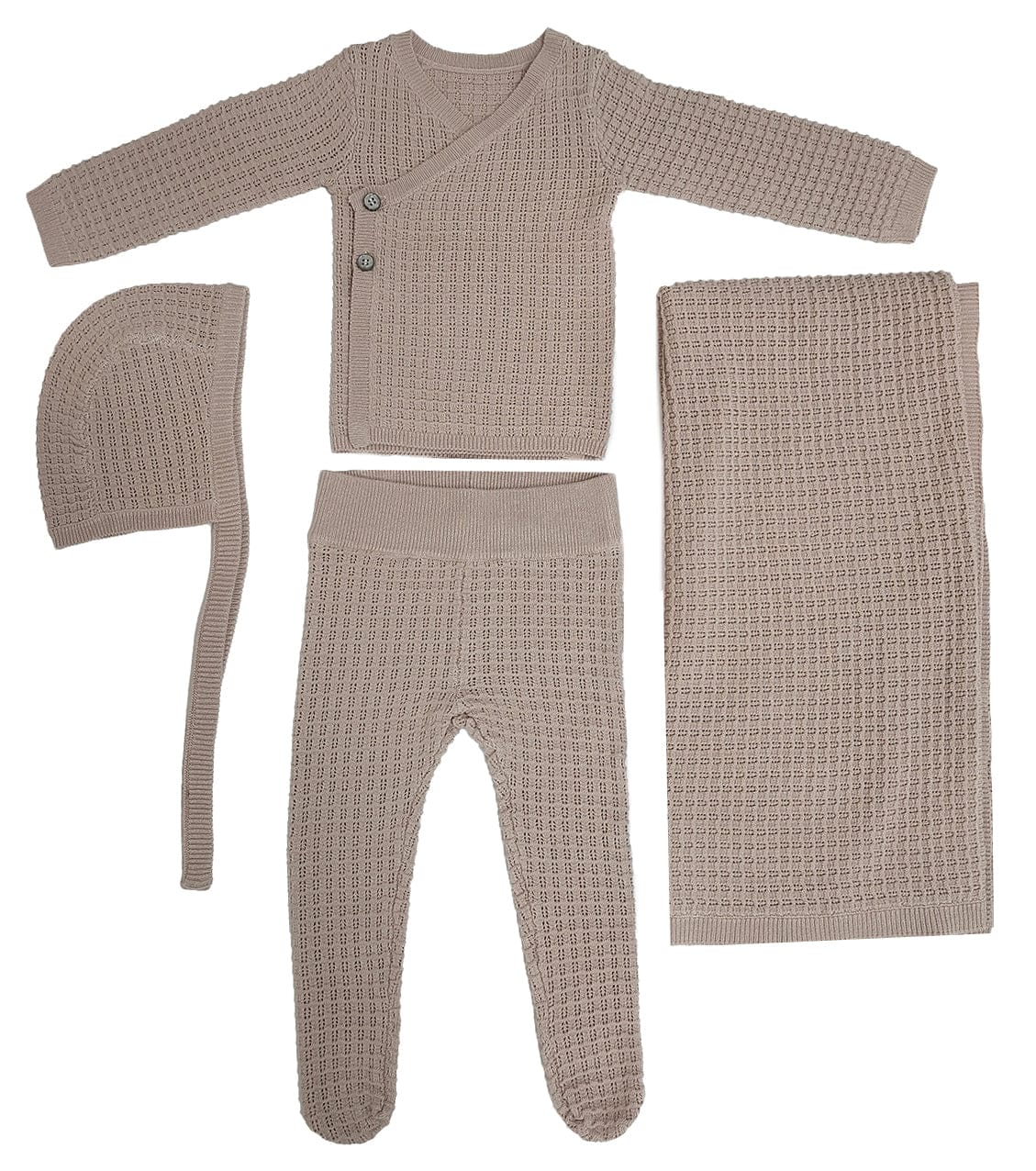 Textured Wrap Knit 4pc Set - Pink