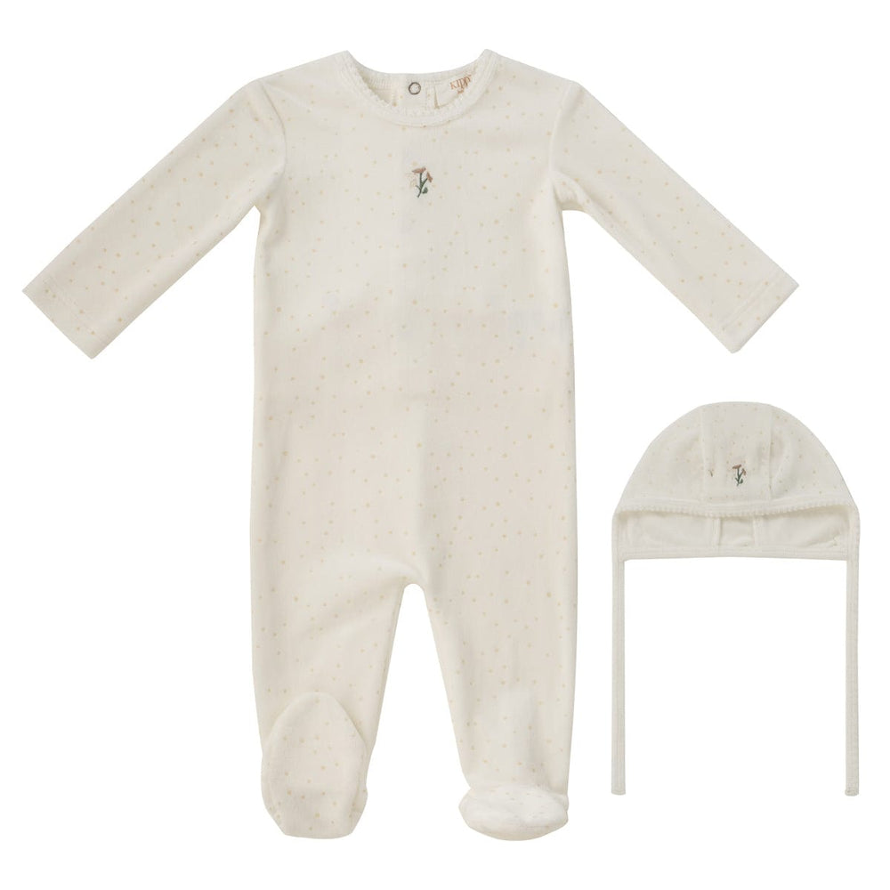 Garden Party Romper+Bonnet Set - Stone