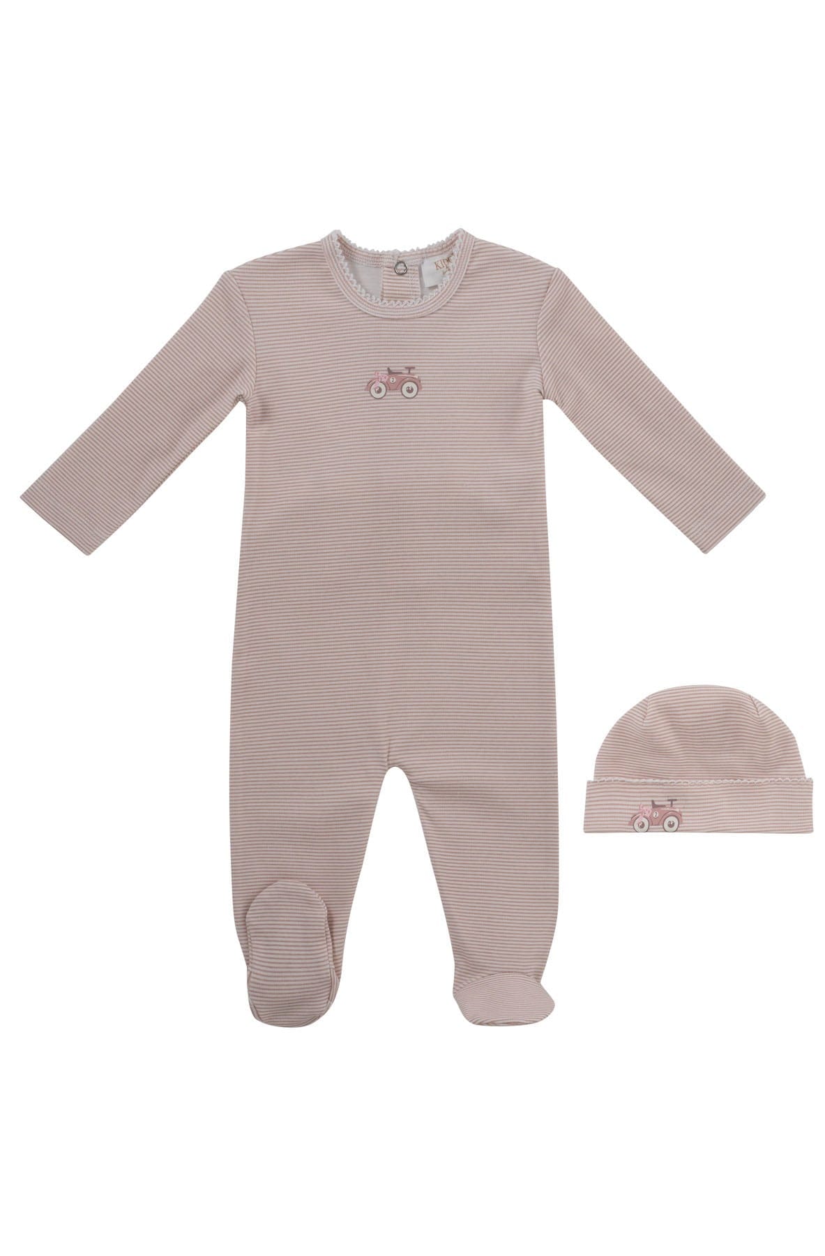 Carrera Pinstripe Footie + Hat - Pink