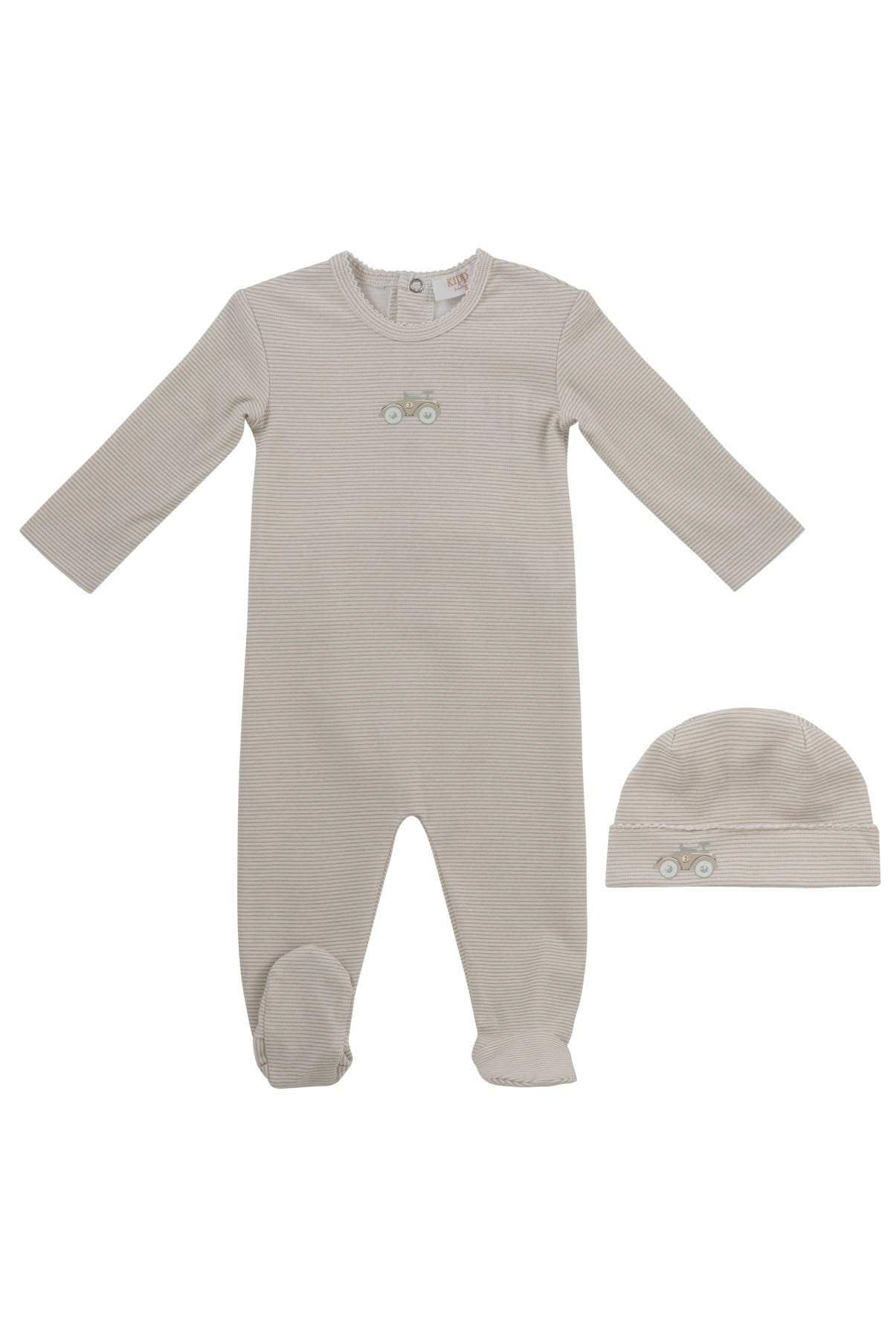 Carrera Pinstripe Footie + Hat - Stone