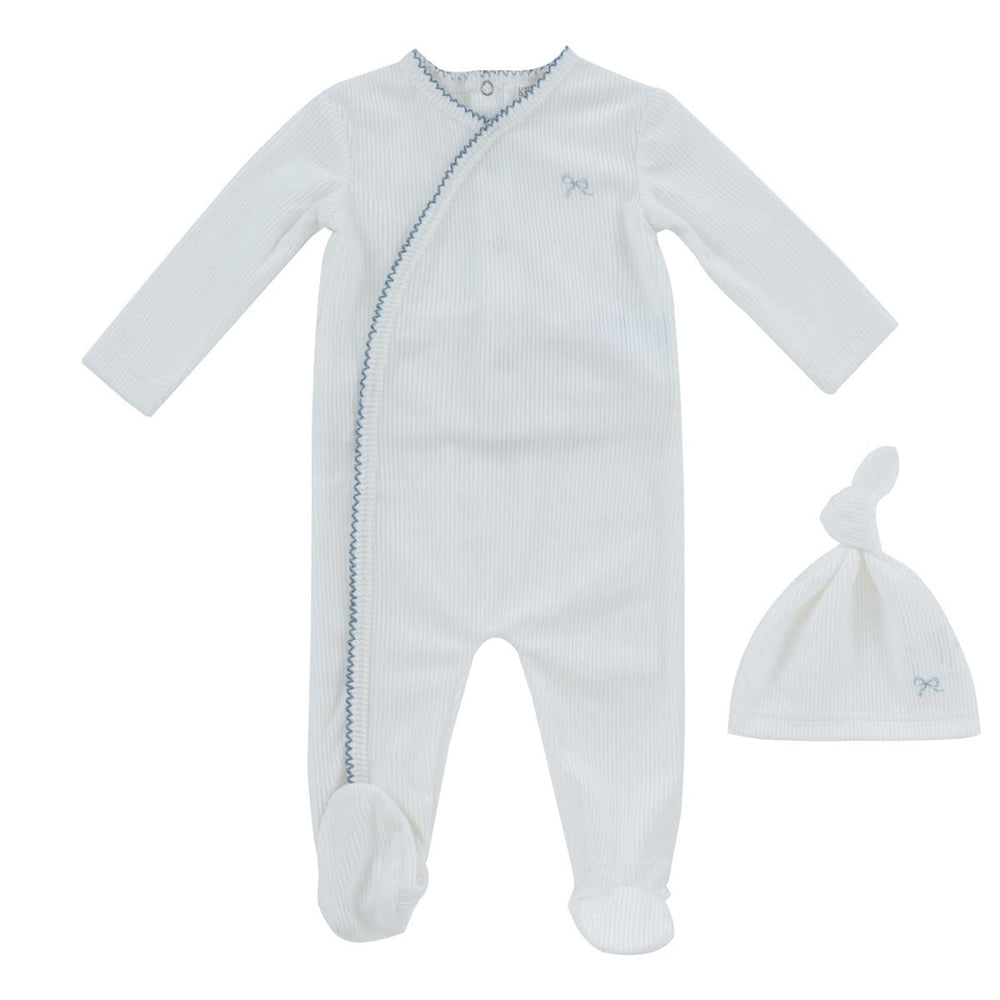 White Flying Ribbons Romper + Hat Set - White Blue