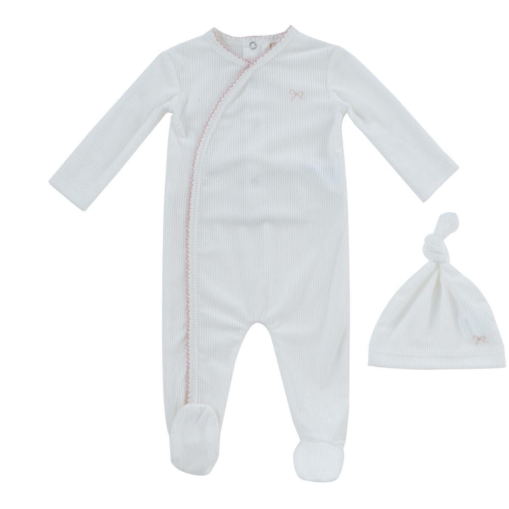 White Flying Ribbons Romper + Hat Set - White Pink