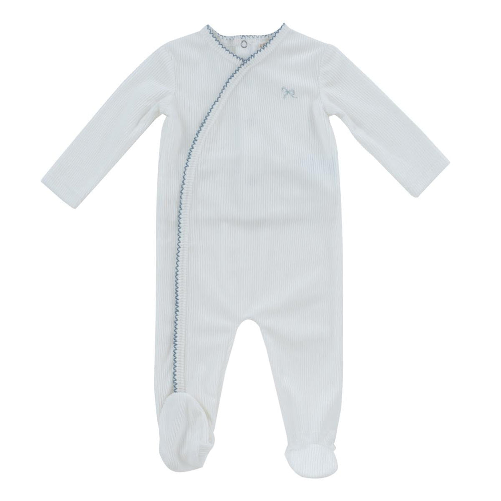 White Rib Flying Ribbons Romper - White Blue