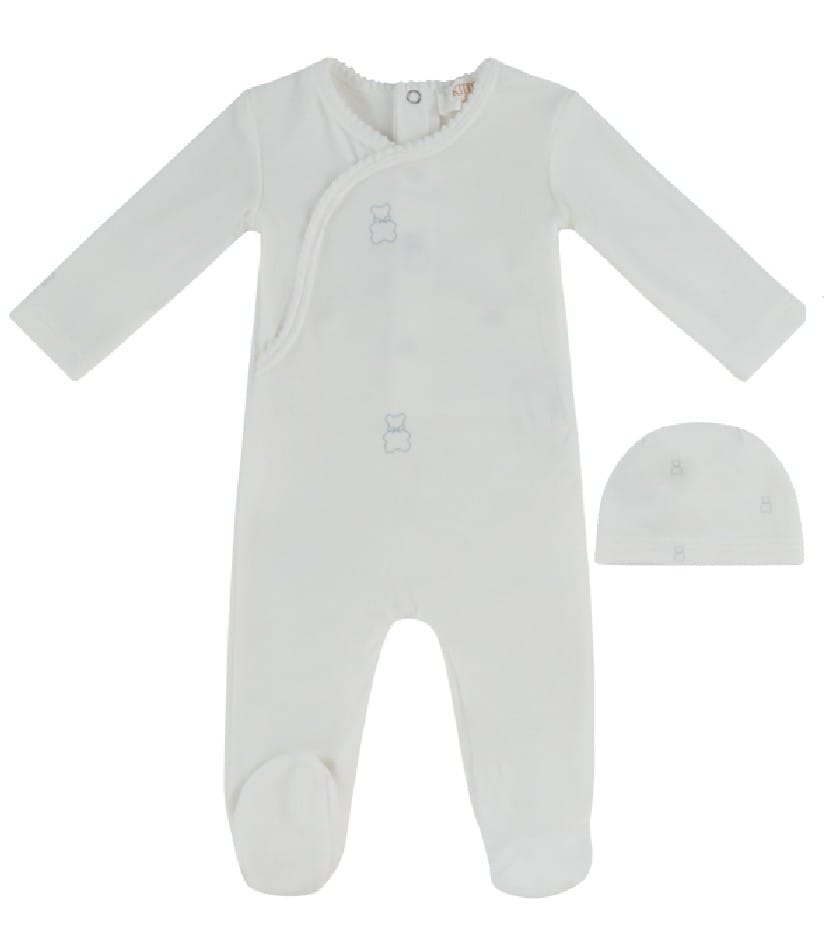 Petit Ours Pattern Footie + Hat - Blue
