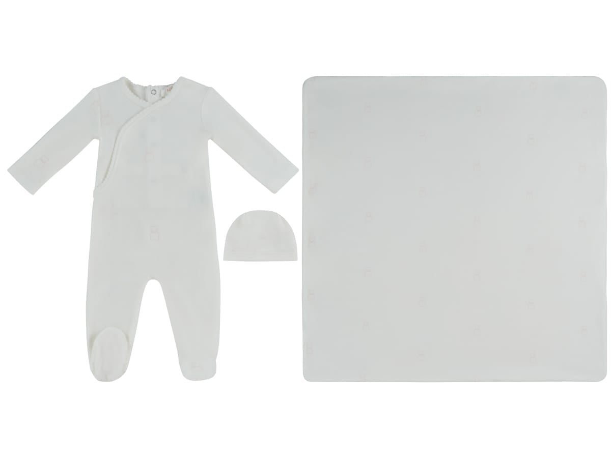 Petit Ours Pattern Footie, Hat & Blanket Set - Pink