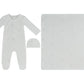 Petit Ours Pattern Footie, Hat & Blanket Set - Blue