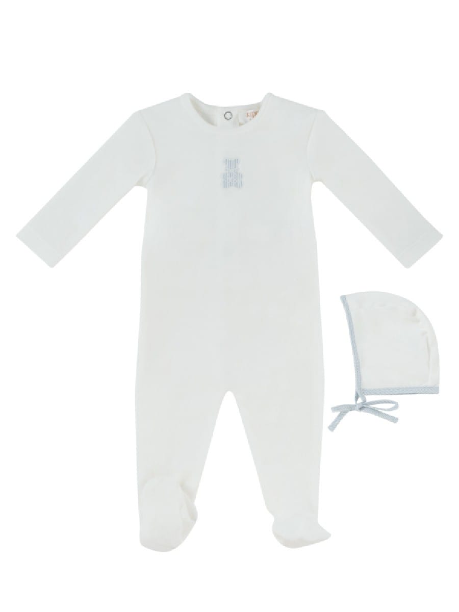 Petit Ours Footie & Hat Set - White Blue