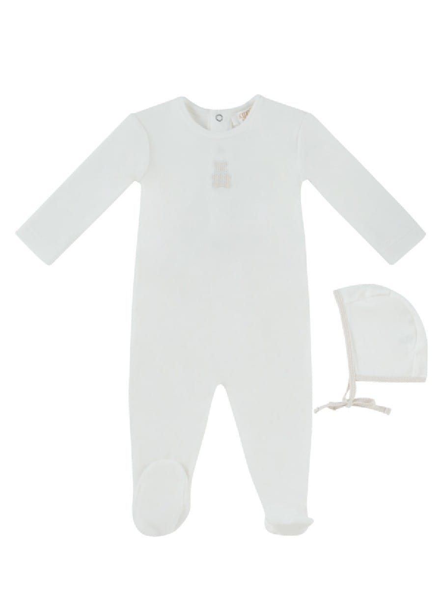 Petit Ours Footie & Hat Set - White Stone