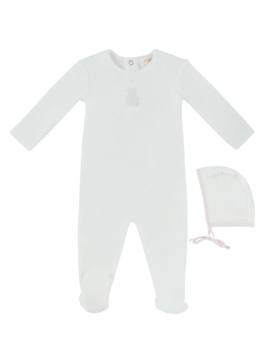 Petit Ours Footie & Hat Set - White Pink