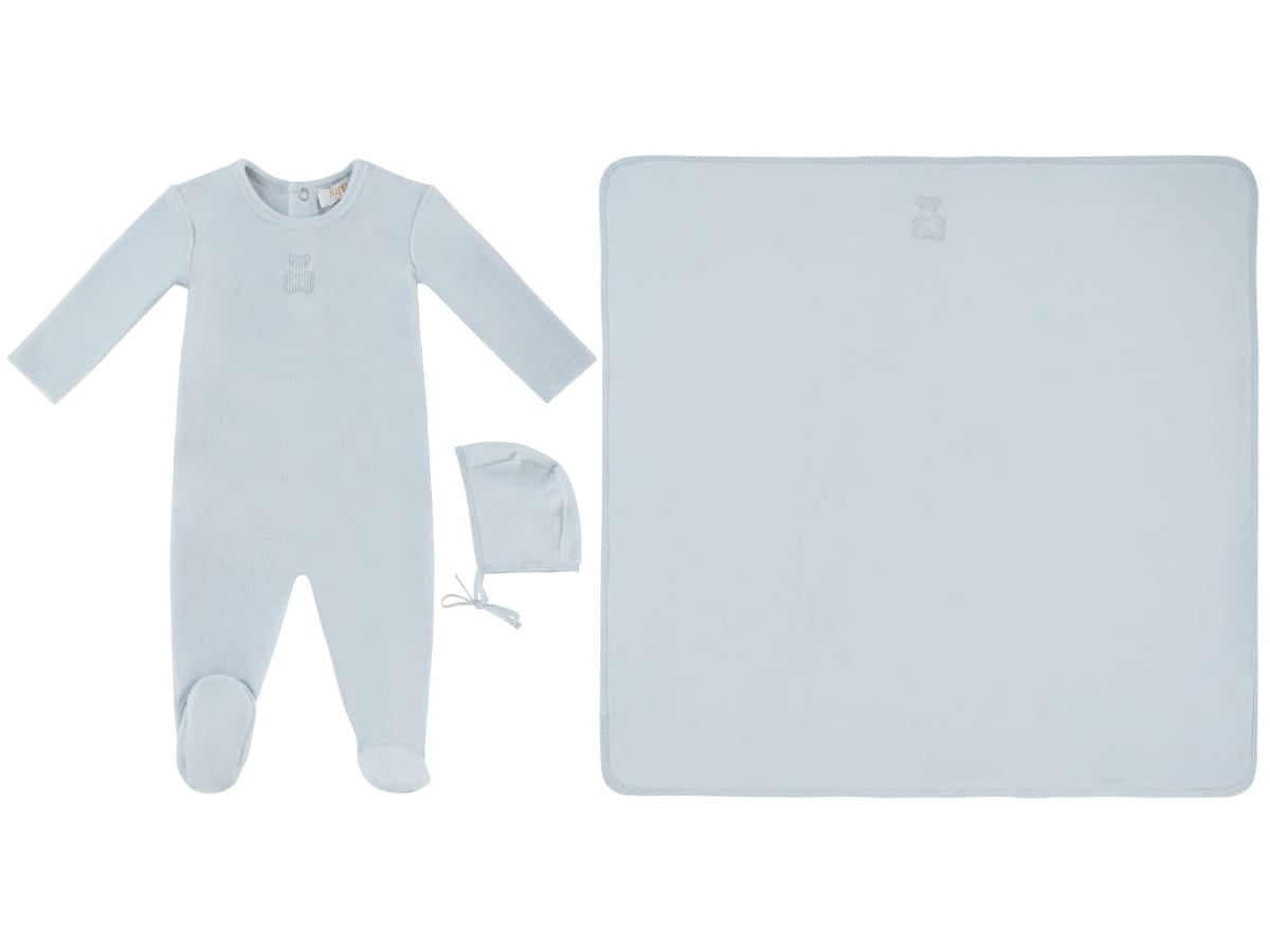 Petit Ours Footie, Hat and Blanket Set - Blue