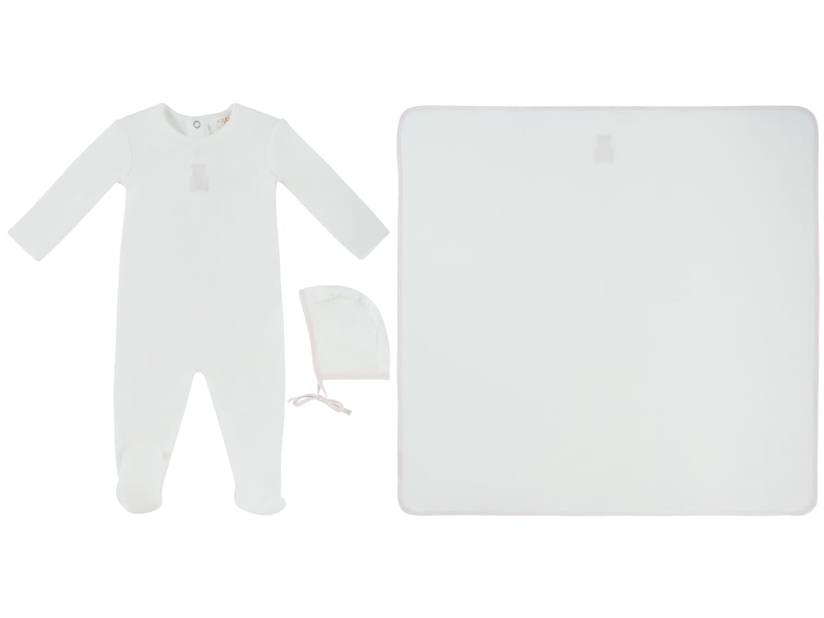 Petit Ours Footie, Hat and Blanket Set - White Pink