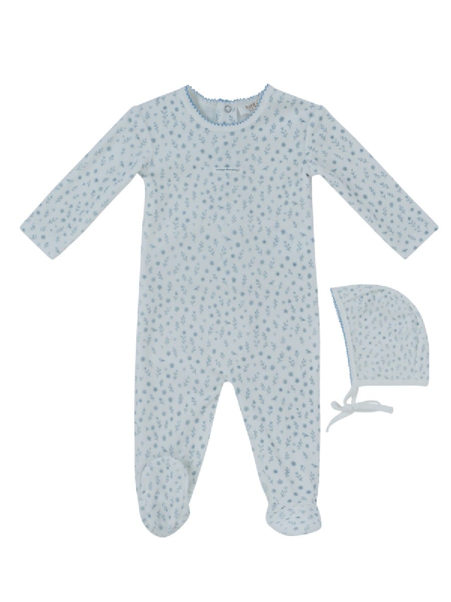 Whispering Blooms Footie & Hat Set - Dark Blue