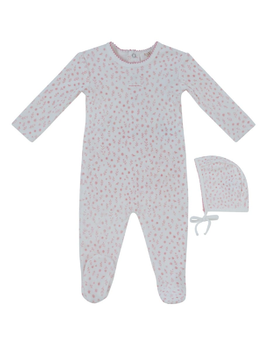 Whispering Blooms Footie & Hat Set - Pink